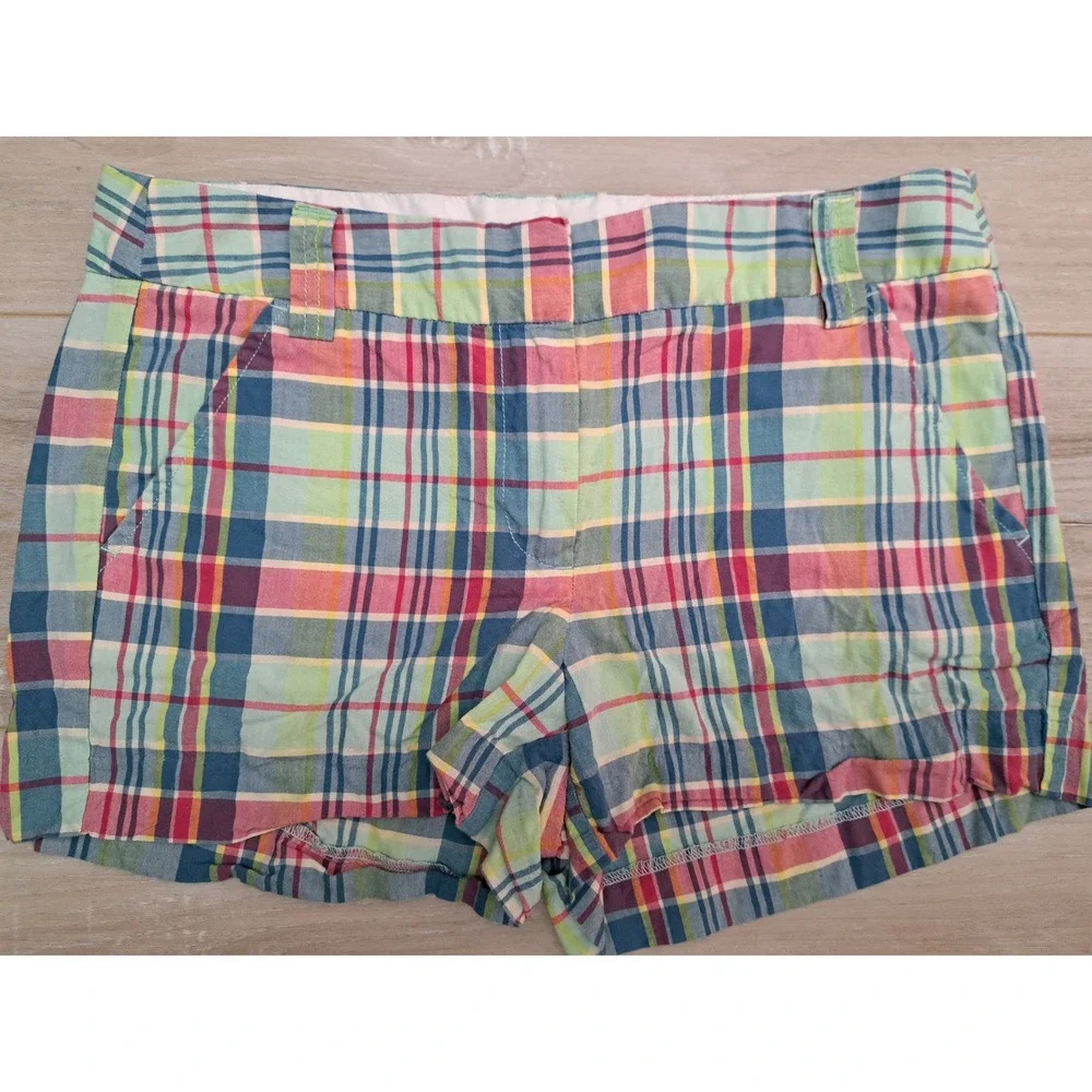 J. Crew Womens Multi-Color Plaid Cotton Shorts 2014 Summer Madras Size 4